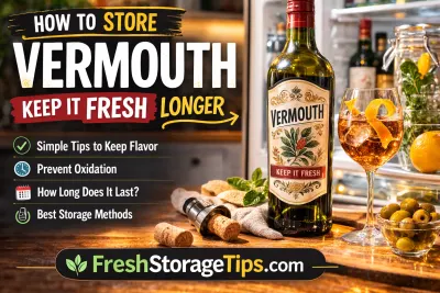 Bottle of vermouth and cocktail showing how to store vermouth properly to keep it fresh longer