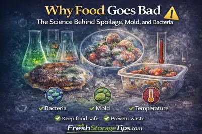 Spoiled food with mold and bacteria illustrating the science of food spoilage.