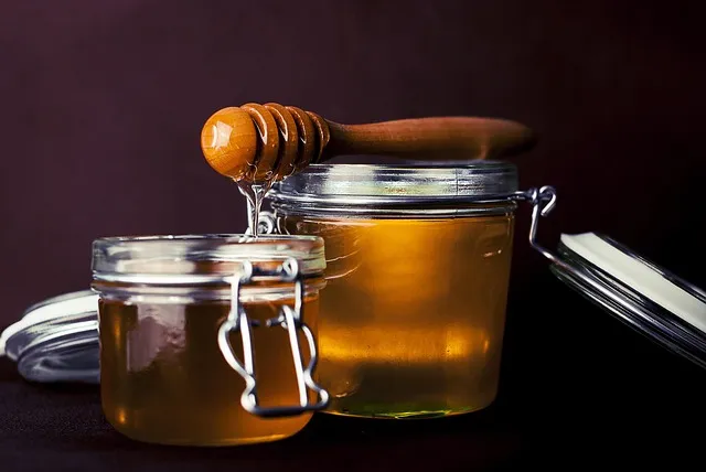 A jar of honey in the pantry