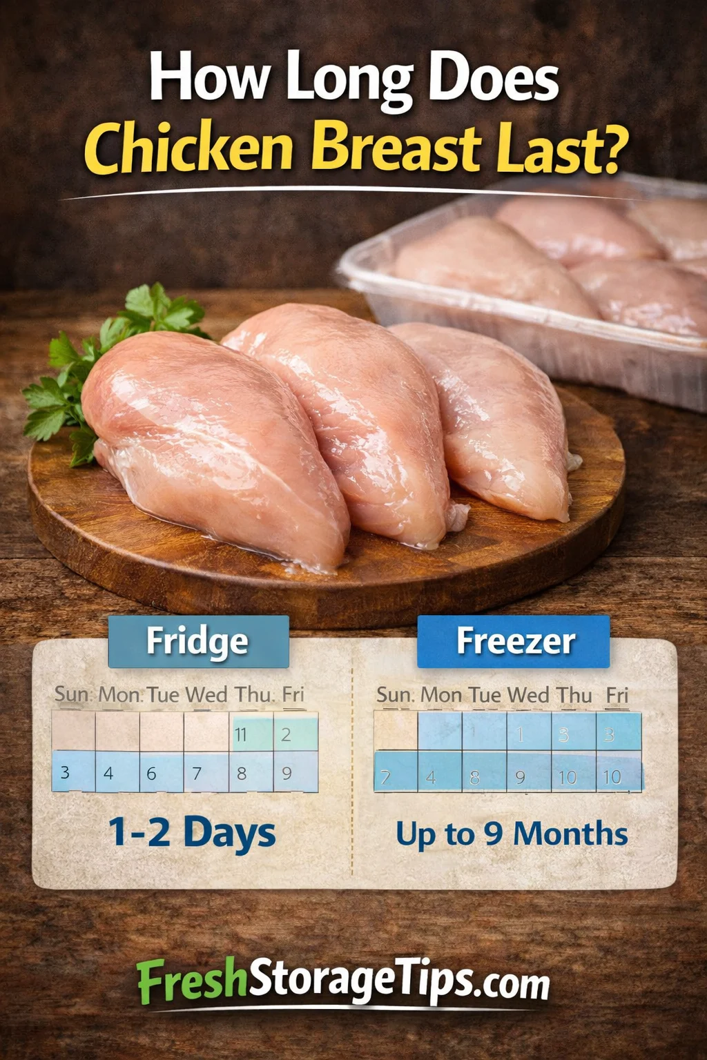 fresh raw chicken breast on a cutting board showing colour check for spoilage signs