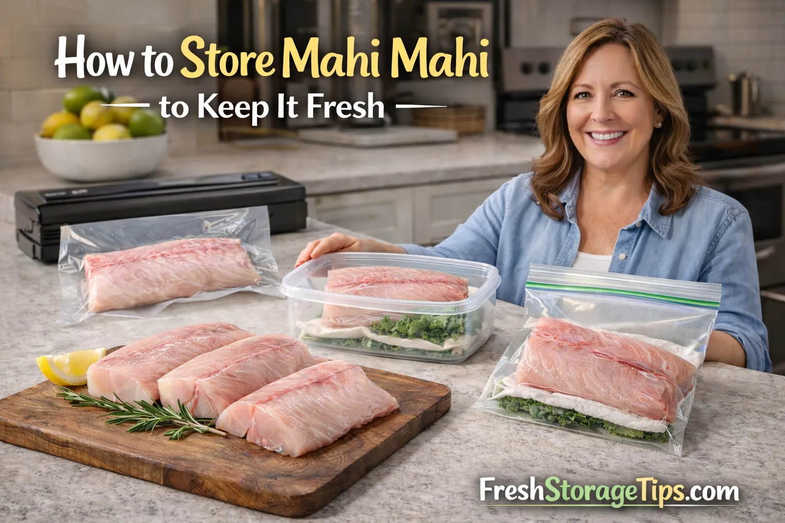 Fresh pink Mahi Mahi fillets on a bed of crushed ice.