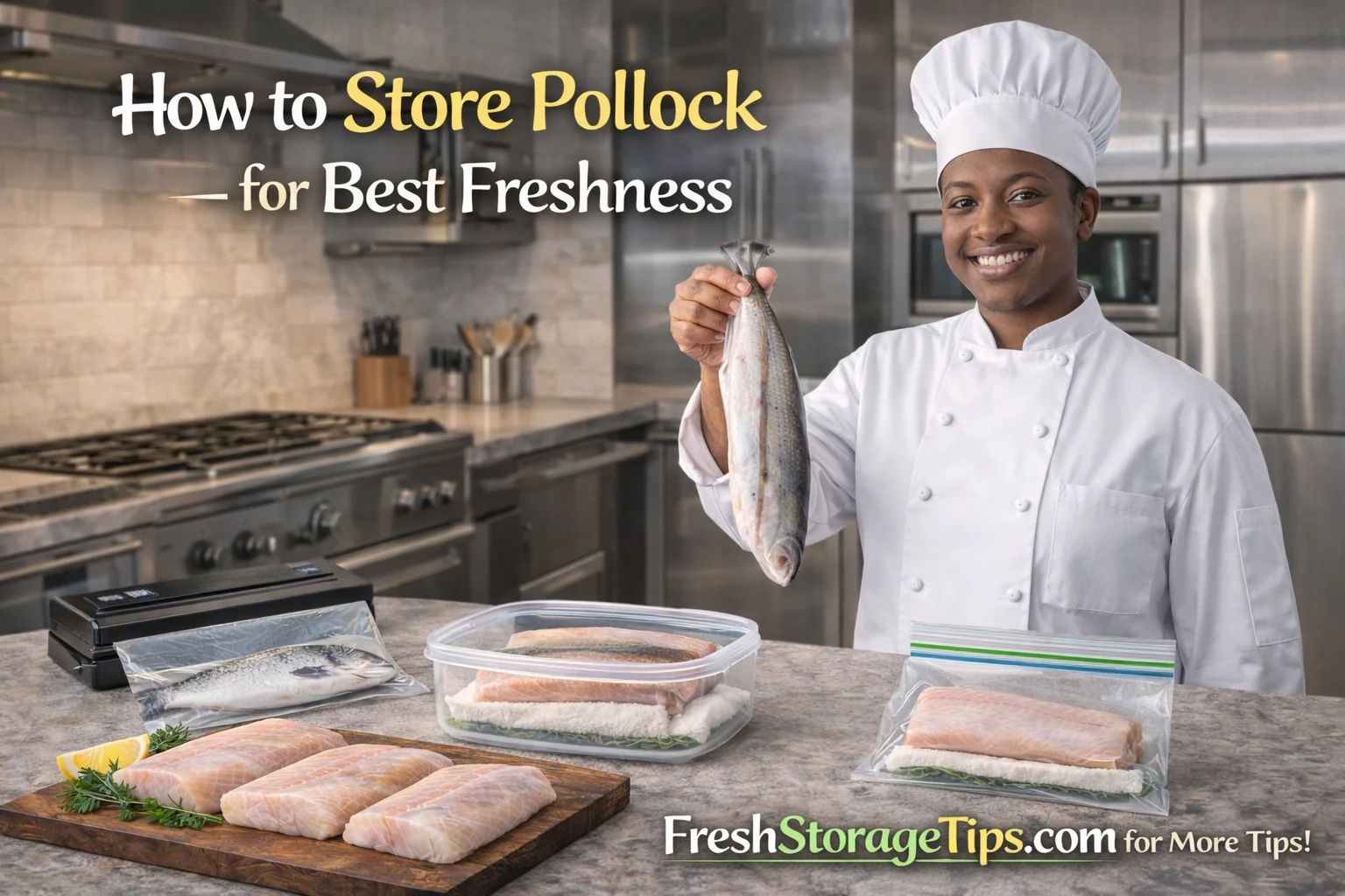 Fresh raw pollock fillets on a bed of crushed ice.