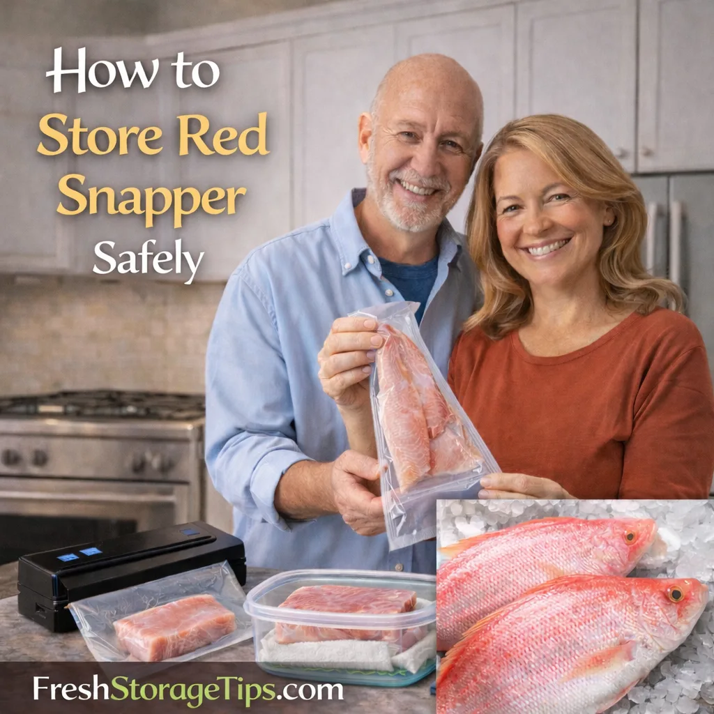 A whole red snapper fish on a bed of ice.