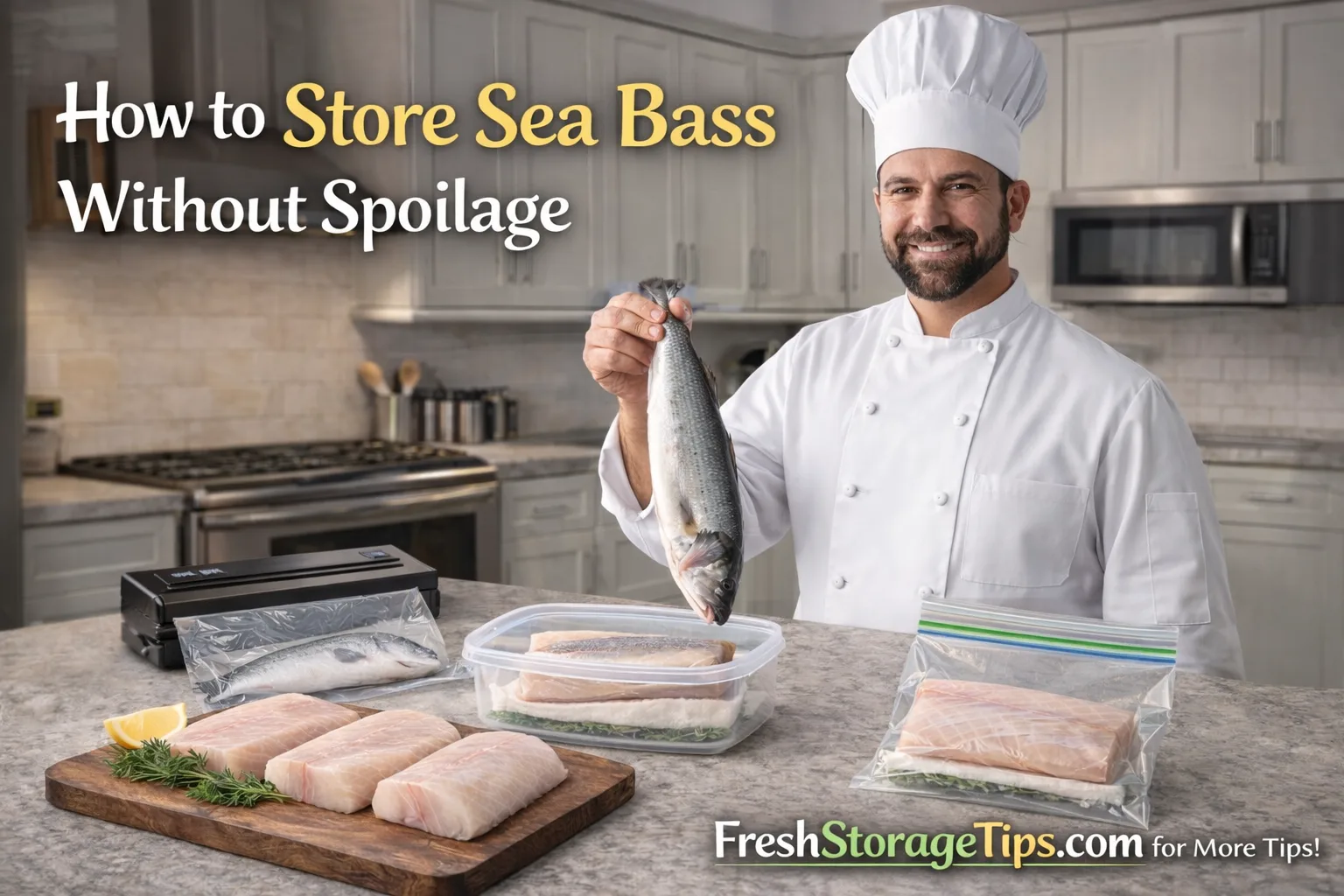 Fresh Sea Bass fillets prepared on a bed of ice.
