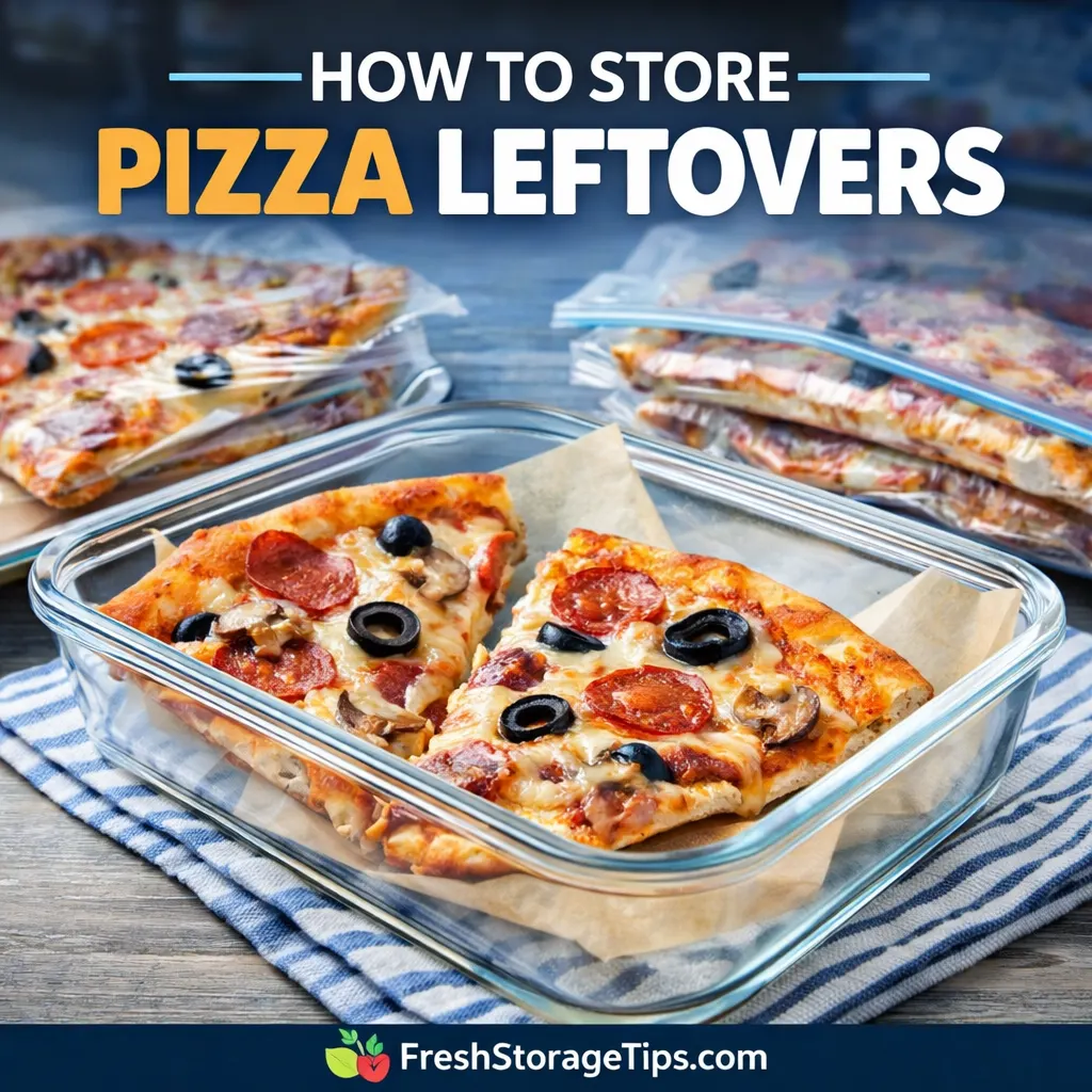 Leftover pizza slices stored in airtight containers and wrapped properly to keep them fresh in the fridge or freezer