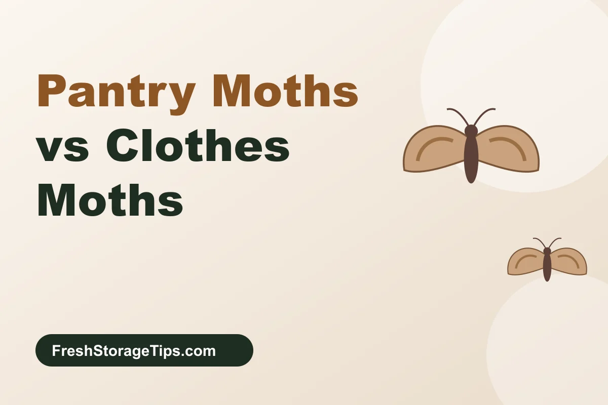 Illustration of two moths, with the title Pantry Moths vs Clothes Moths
